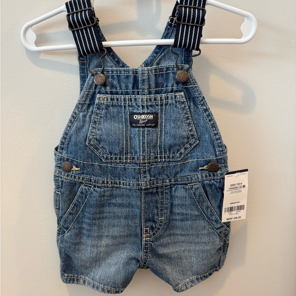 NWT OshKosh B'gosh Blue Denim Infant Shorts Overalls — 6 Months